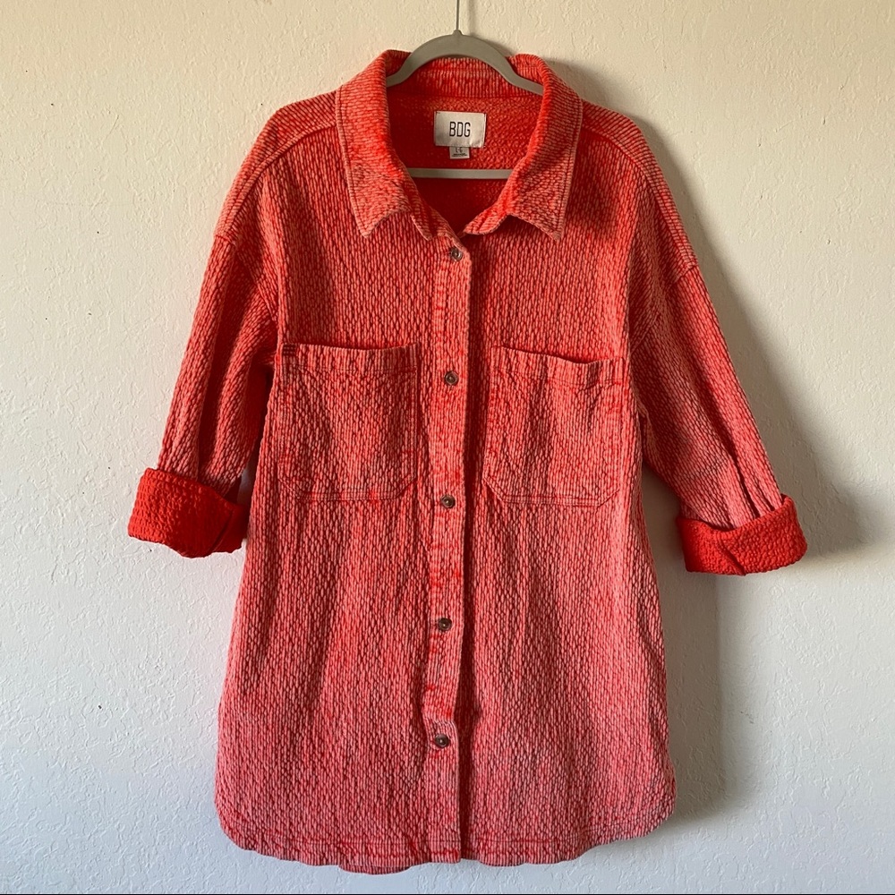 BDG Urban Outfitters Womens Size L Jacket Neon Pink Button Down Collared Sweater